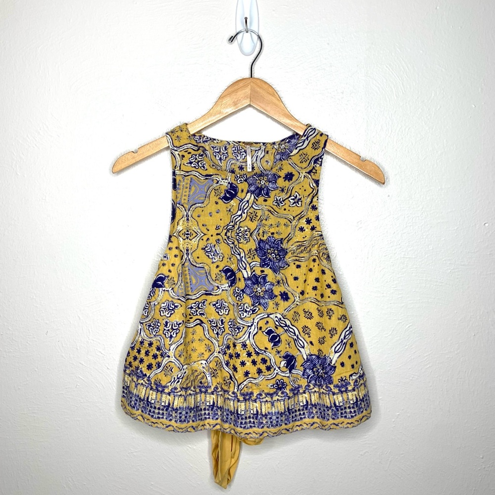 FREE PEOPLE Floral Open Back Tank Top XS Linen Blend